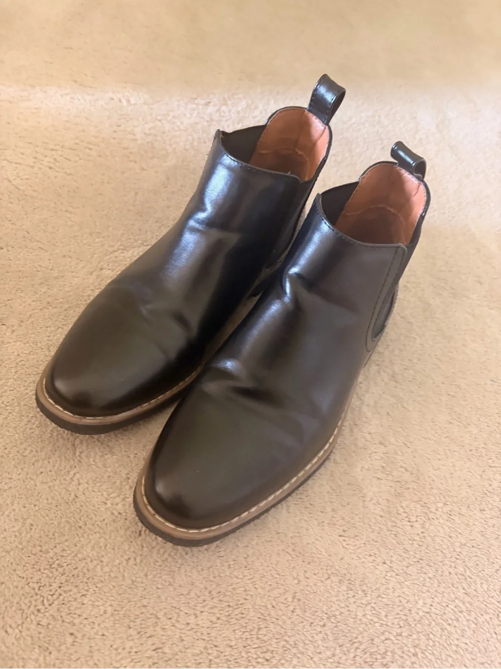 Deer Stags Black Slip-On Dress Boots with Tan Interior